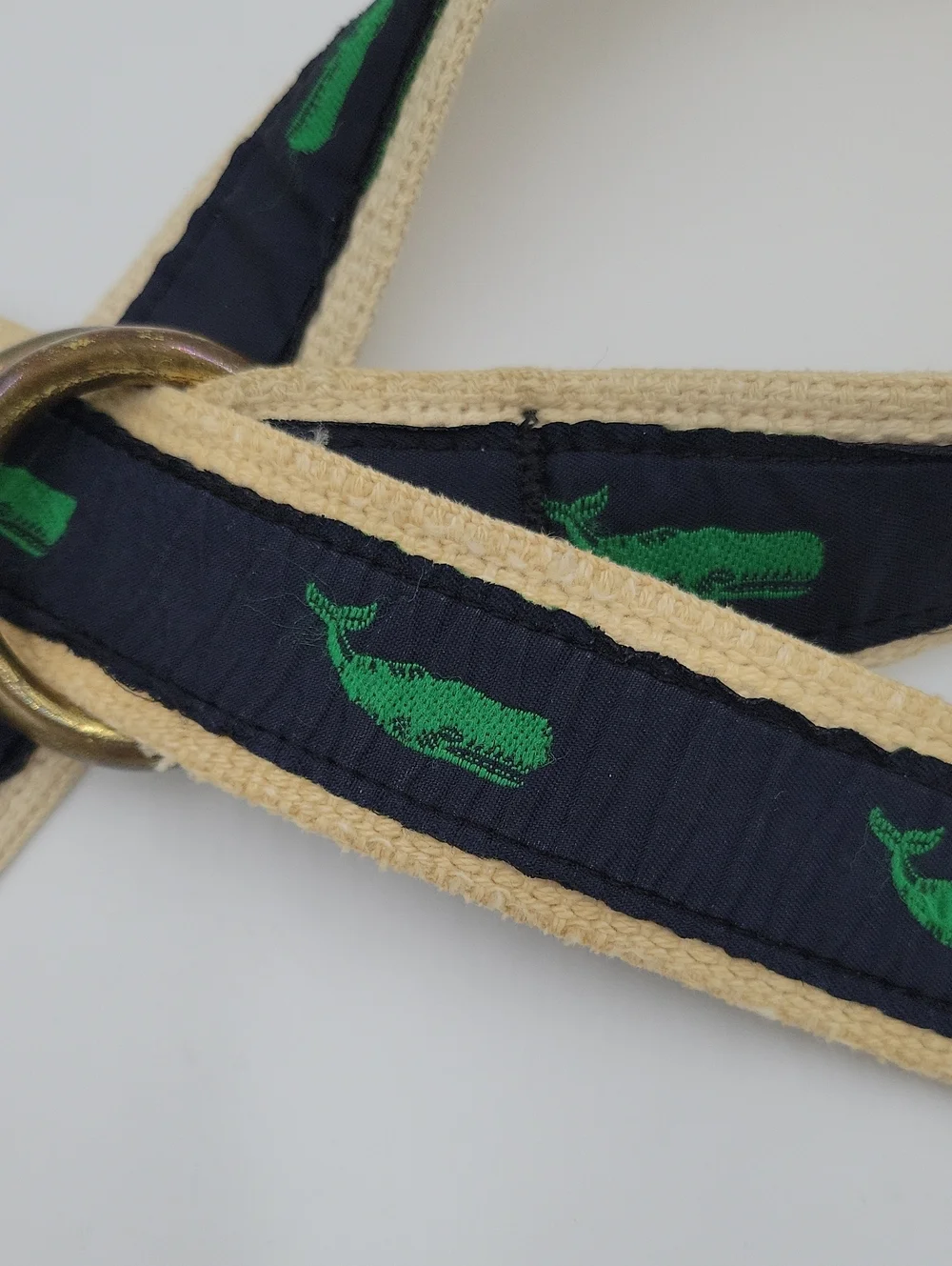 Yachtwear Research Inc Belt with Navy Ribbon and Green Whale Print Coastal